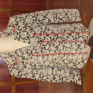 Vintage Isabella's Journey Black White Red Floral Flower Tapestry Blanket Jacket